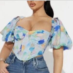 FASHION NOVA Watercolor Corset Top Size Medium NWT